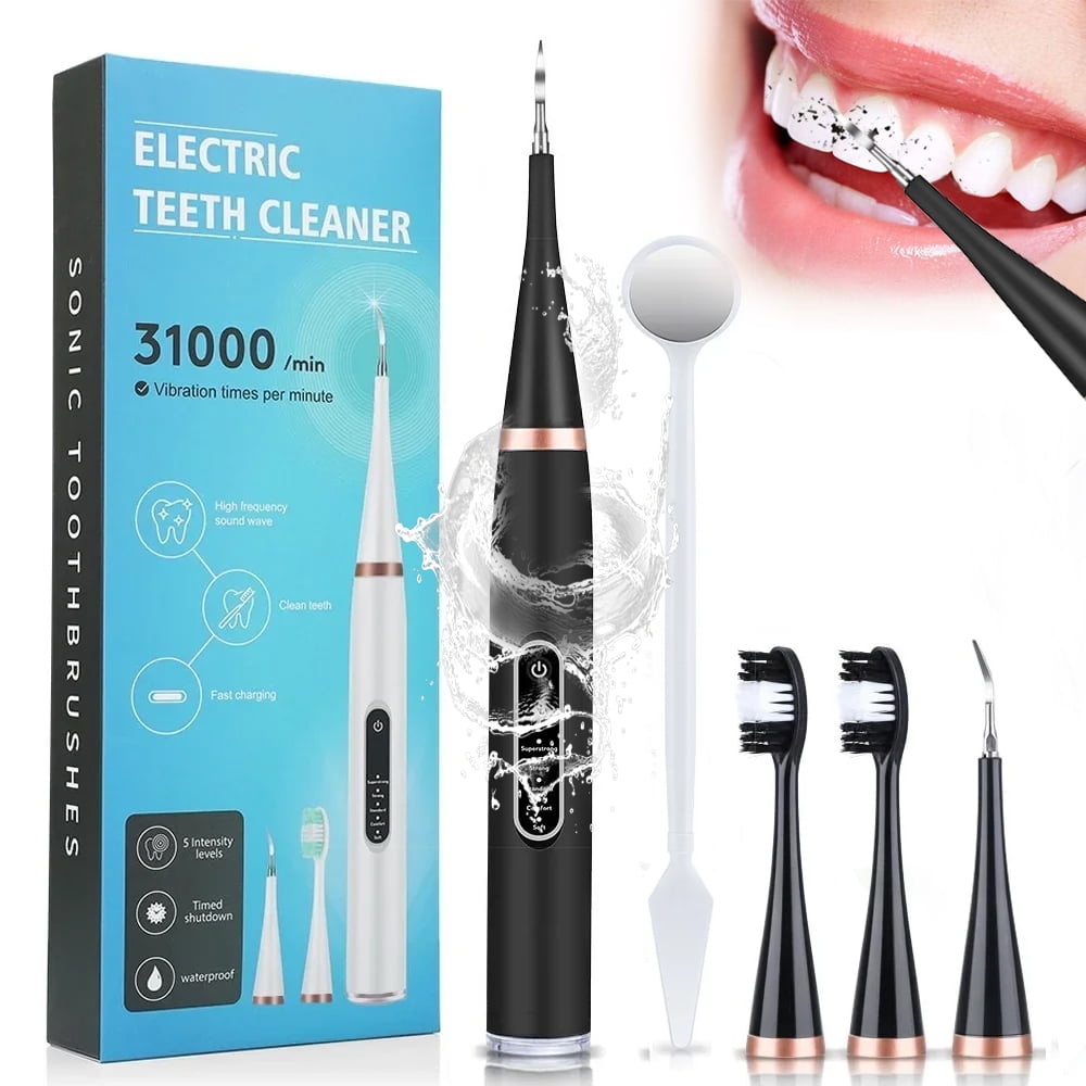 RUTAWZ Dental Tartar Calculus Plaque Remover with Mouth Mirror, Tooth Scraper Polisher with 2 Replacement Heads and 5 Modes, Professional Dental Scaler Teeth Cleaning Tool Kit