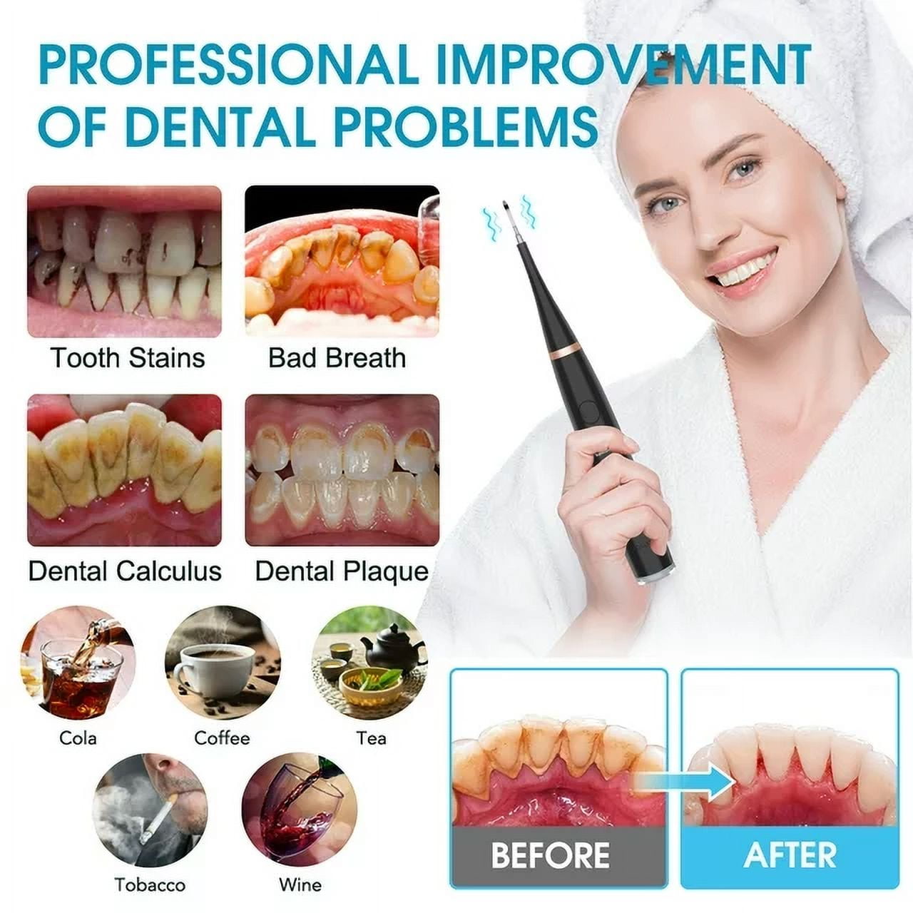 RUTAWZ Dental Tartar Calculus Plaque Remover with Mouth Mirror, Tooth Scraper Polisher with 2 Replacement Heads and 5 Modes, Professional Dental Scaler Teeth Cleaning Tool Kit