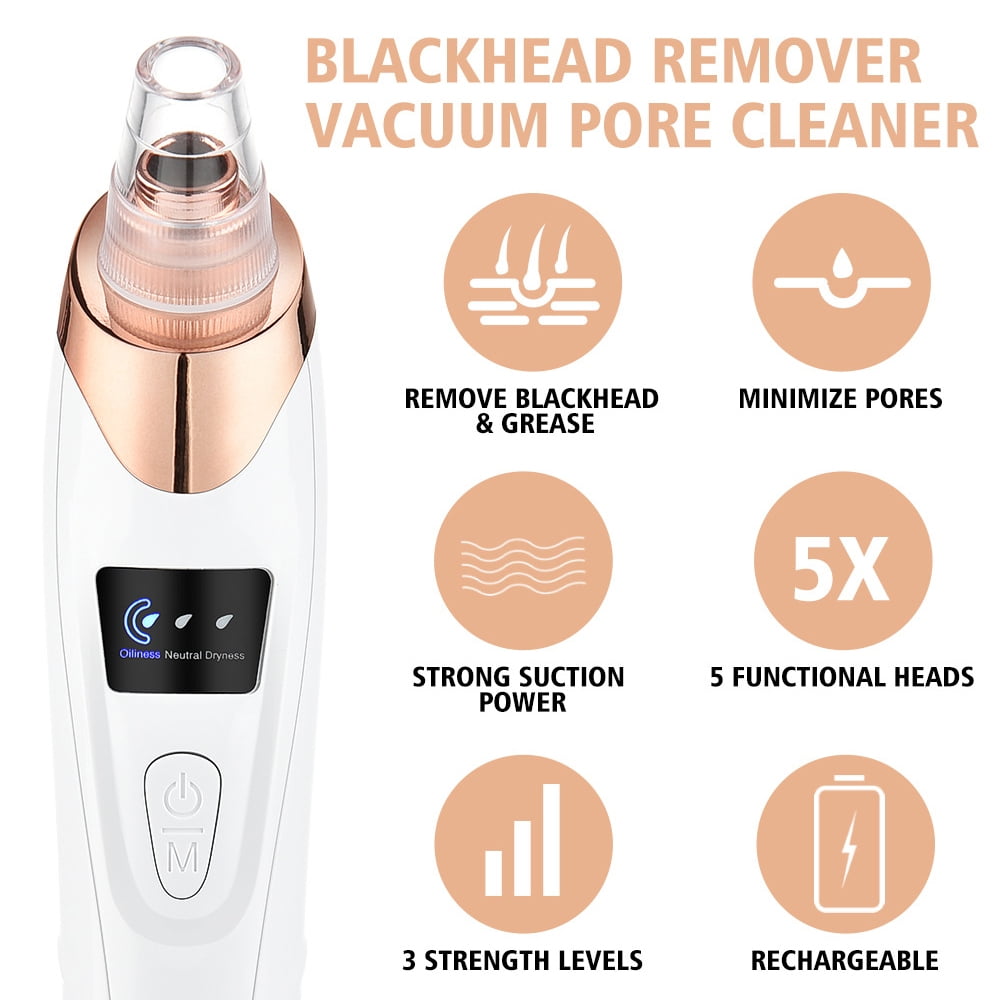 RUTAWZ Blackhead Remover Pore Vacuum Cleaner Pimple Extractor, Facial Pore Cleaner Pore Extractor, Electric USB Pore Vacuum with 5 Probes, Blackhead Suction Tool, Blackhead Remover Kit