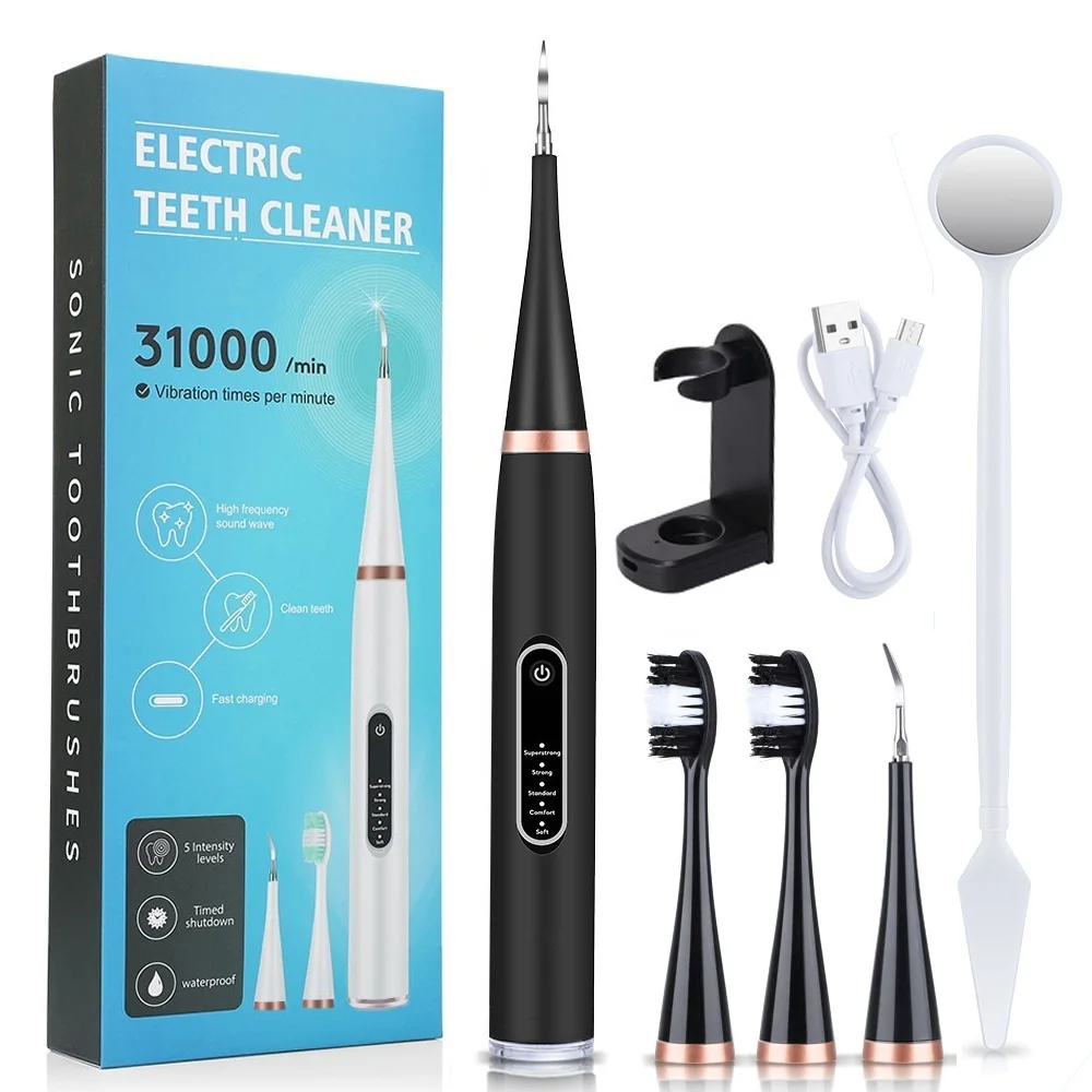 RUTAWZ Dental Tartar Calculus Plaque Remover with Mouth Mirror, Tooth Scraper Polisher with 2 Replacement Heads and 5 Modes, Professional Dental Scaler Teeth Cleaning Tool Kit