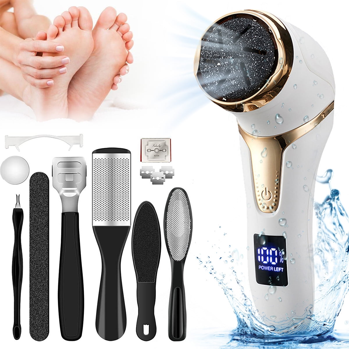Aristorm Electric Callus Remover for Feet (with Dander Vacuum Cleaner), Quartz, Rechargeable Foot Pedicure Tools Foot File, Professional Foot Care Kit Deadskin Remover with 3Heads, 2Speed