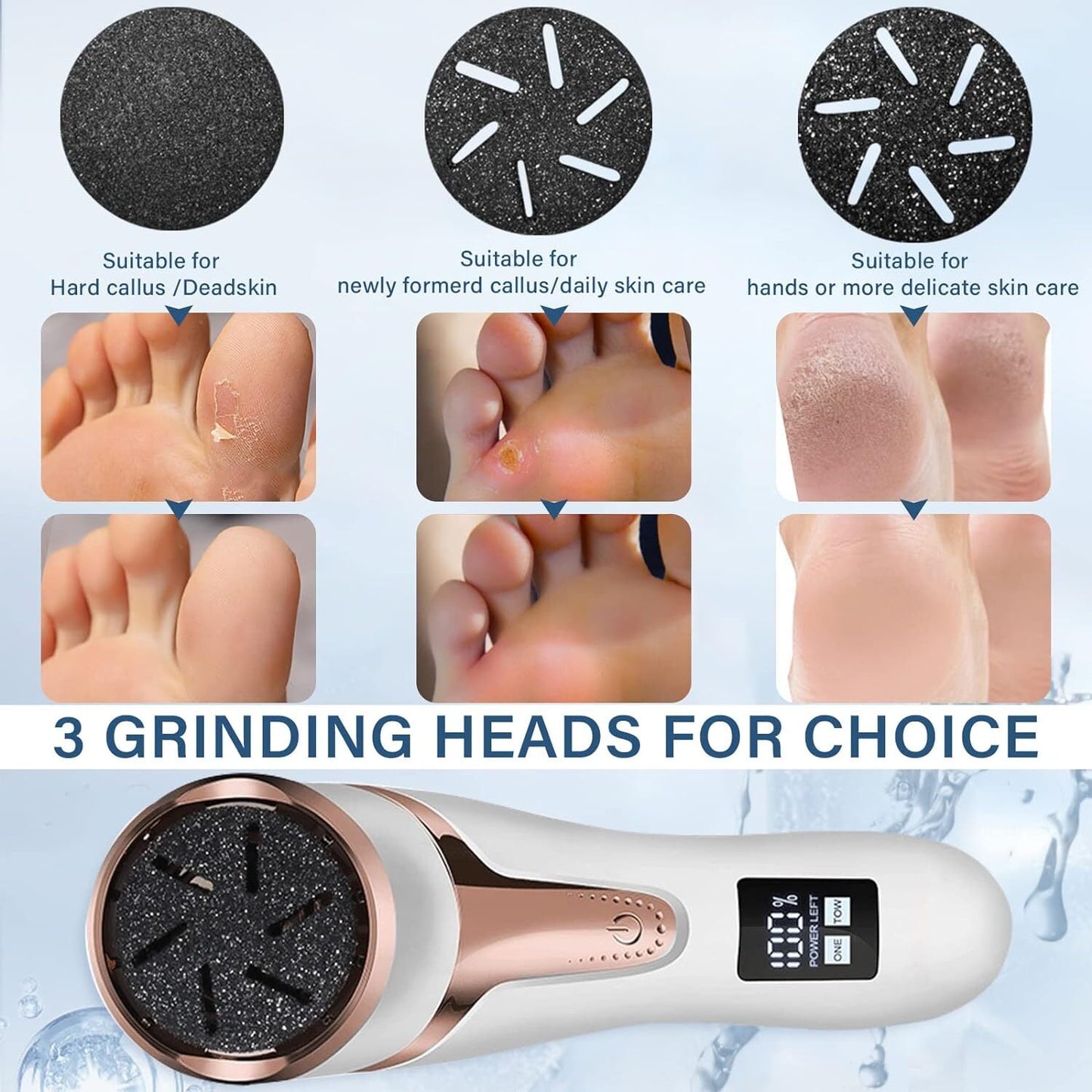 Aristorm Electric Callus Remover for Feet (with Dander Vacuum Cleaner), Quartz, Rechargeable Foot Pedicure Tools Foot File, Professional Foot Care Kit Deadskin Remover with 3Heads, 2Speed