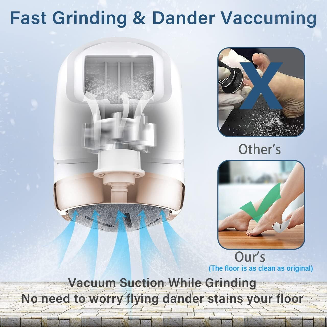 Aristorm Electric Callus Remover for Feet (with Dander Vacuum Cleaner), Quartz, Rechargeable Foot Pedicure Tools Foot File, Professional Foot Care Kit Deadskin Remover with 3Heads, 2Speed