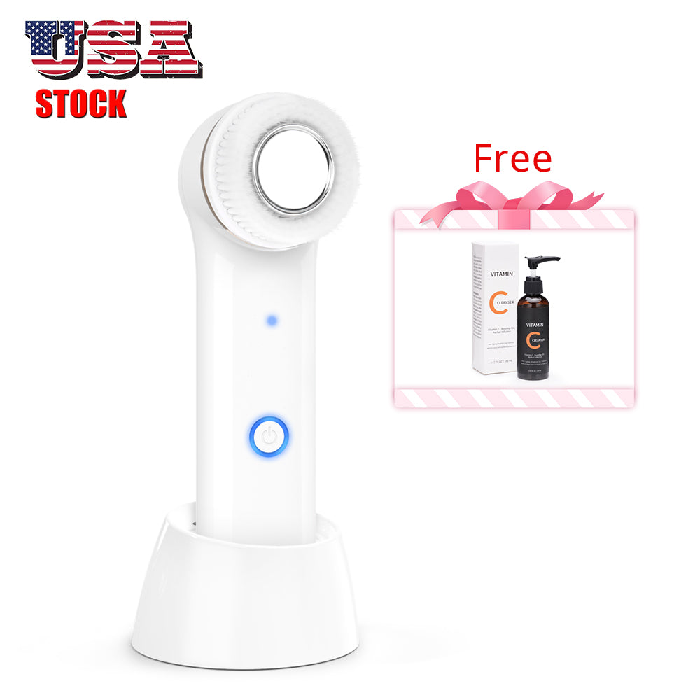 Portable Electric Facial Cleansing Brush+ Vitamin C Brightening Cleanser Set - Suerbeaty