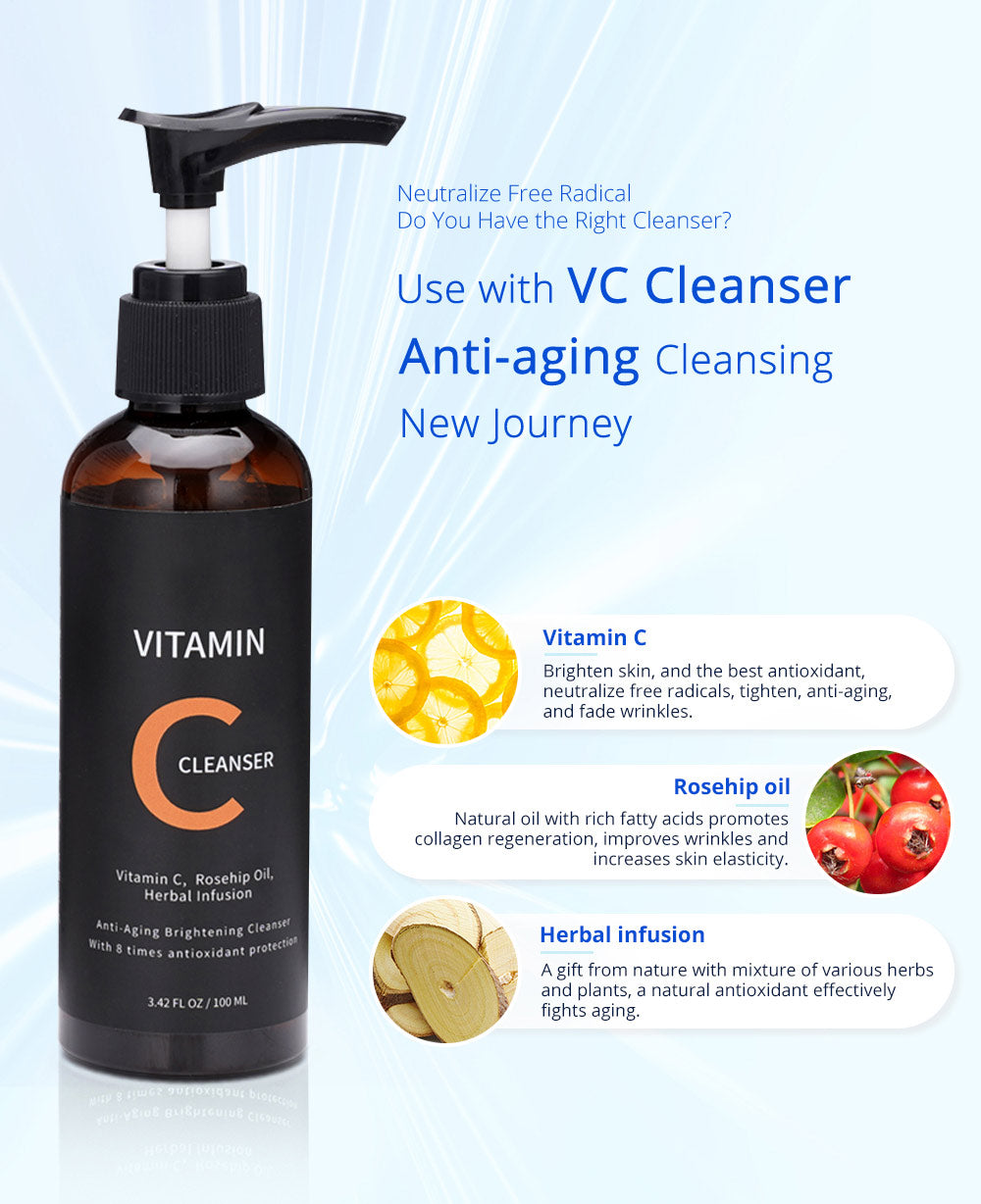 Portable Electric Facial Cleansing Brush+ Vitamin C Brightening Cleanser Set - Suerbeaty