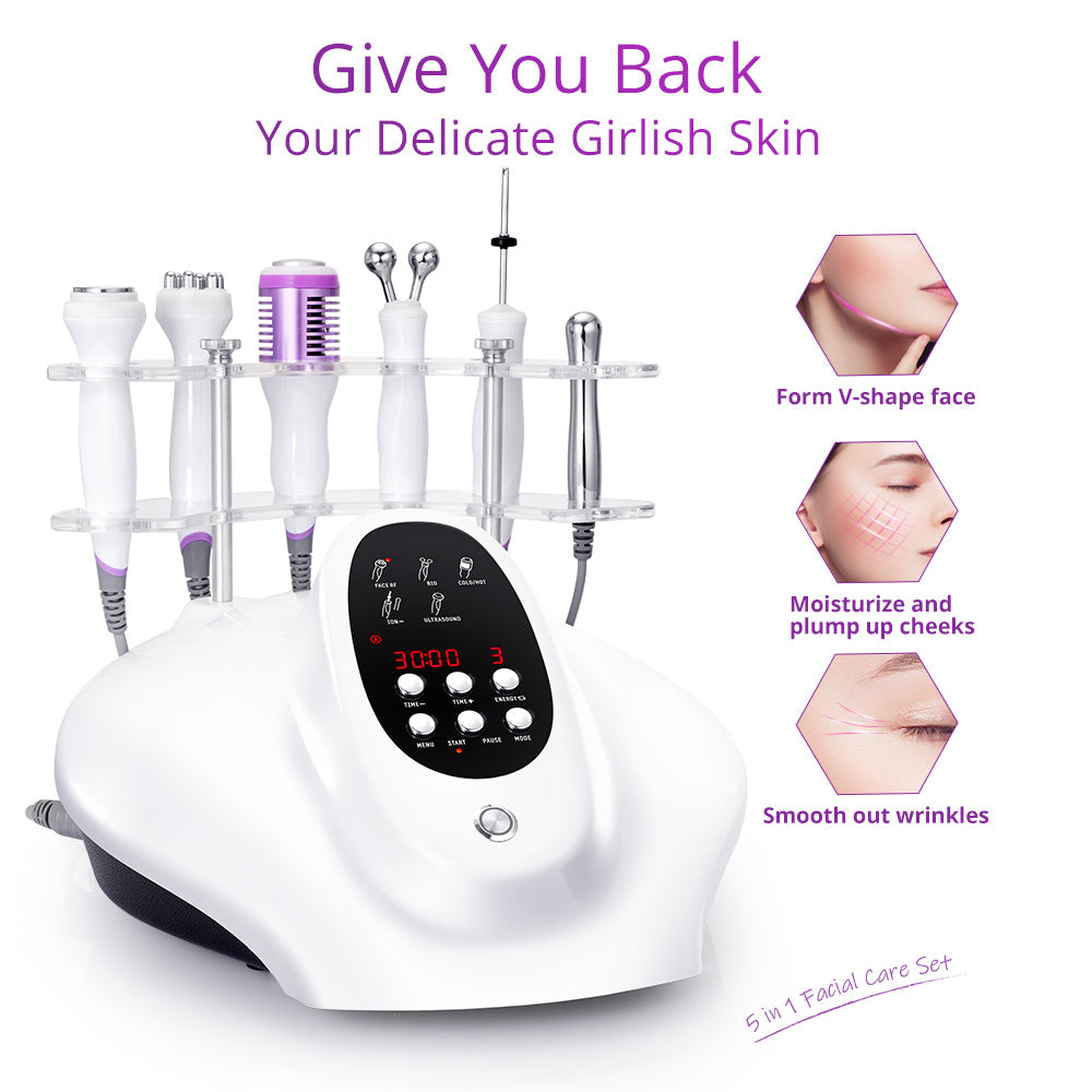 5IN1 Ultrasound RF Bio Hot&Cold Hammer Skin Care Facial Rejuvenation Skin Lift - Suerbeaty