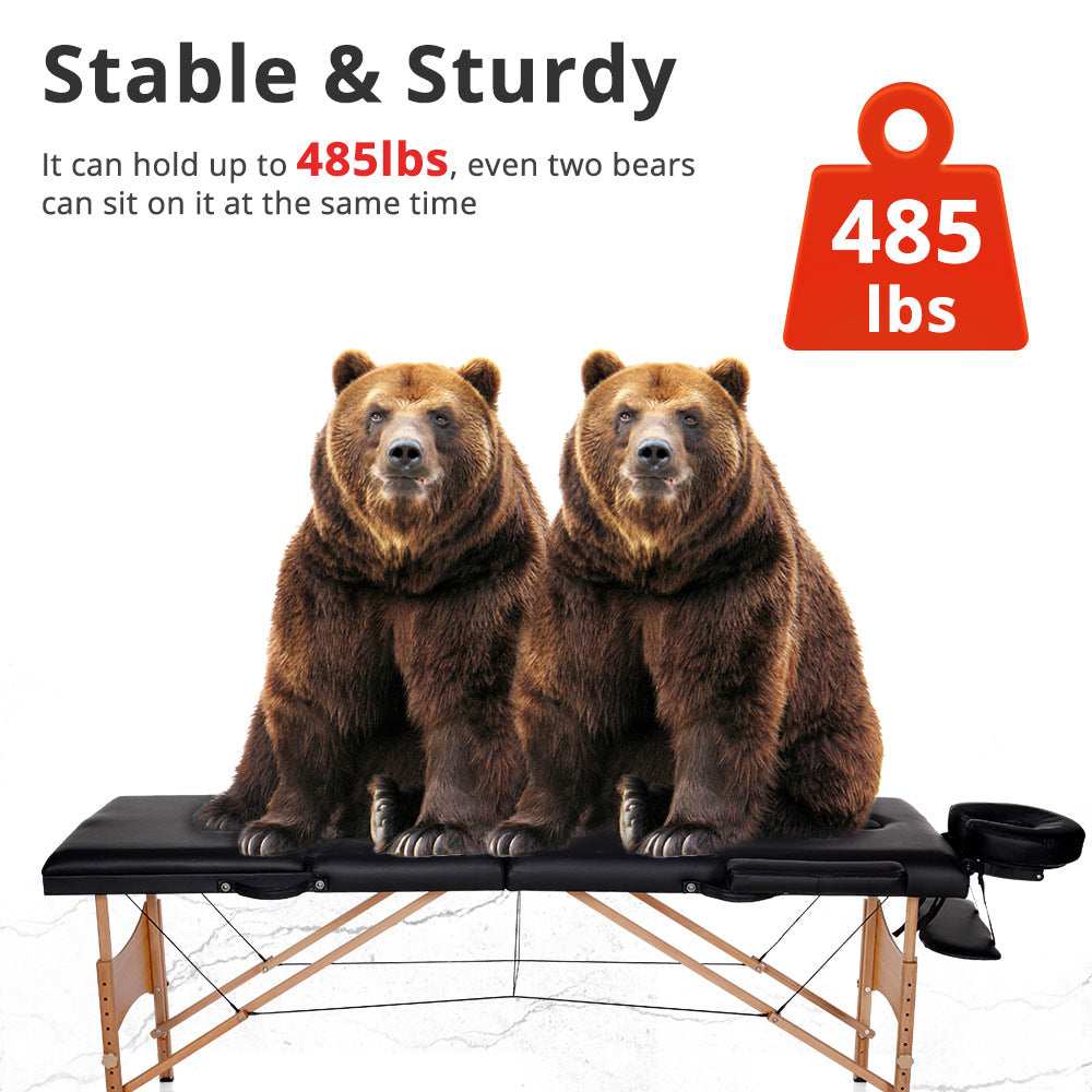 Massage Table 3 Fold Adjustable Portable Facial Spa Salon Bed Tattoo Black *OT-bed3 - Suerbeaty