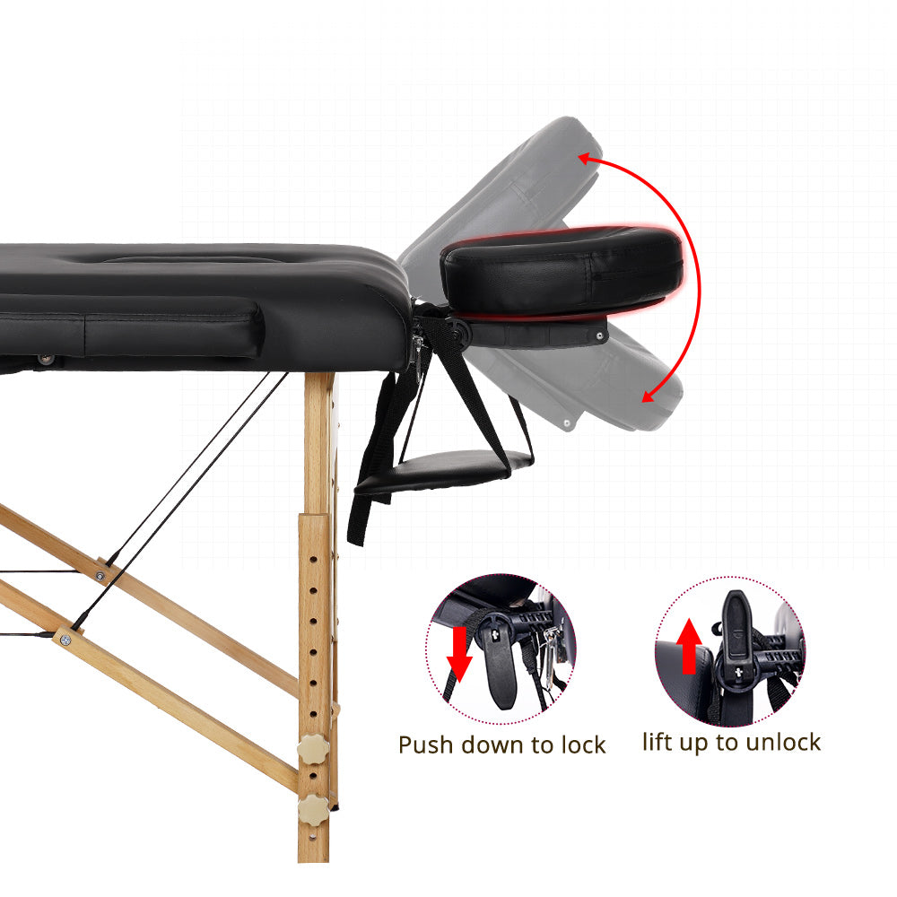 Massage Table 3 Fold Adjustable Portable Facial Spa Salon Bed Tattoo Black *OT-bed3 - Suerbeaty