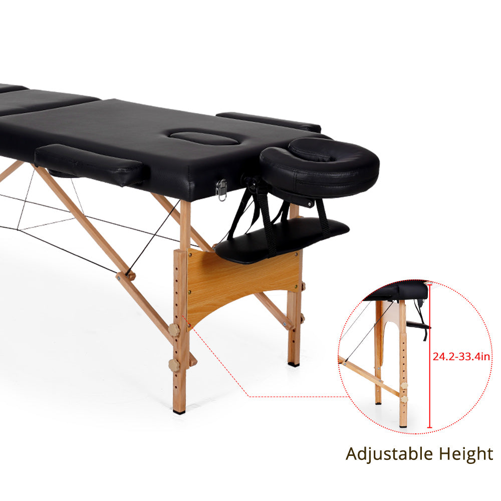 Massage Table 3 Fold Adjustable Portable Facial Spa Salon Bed Tattoo Black *OT-bed3 - Suerbeaty
