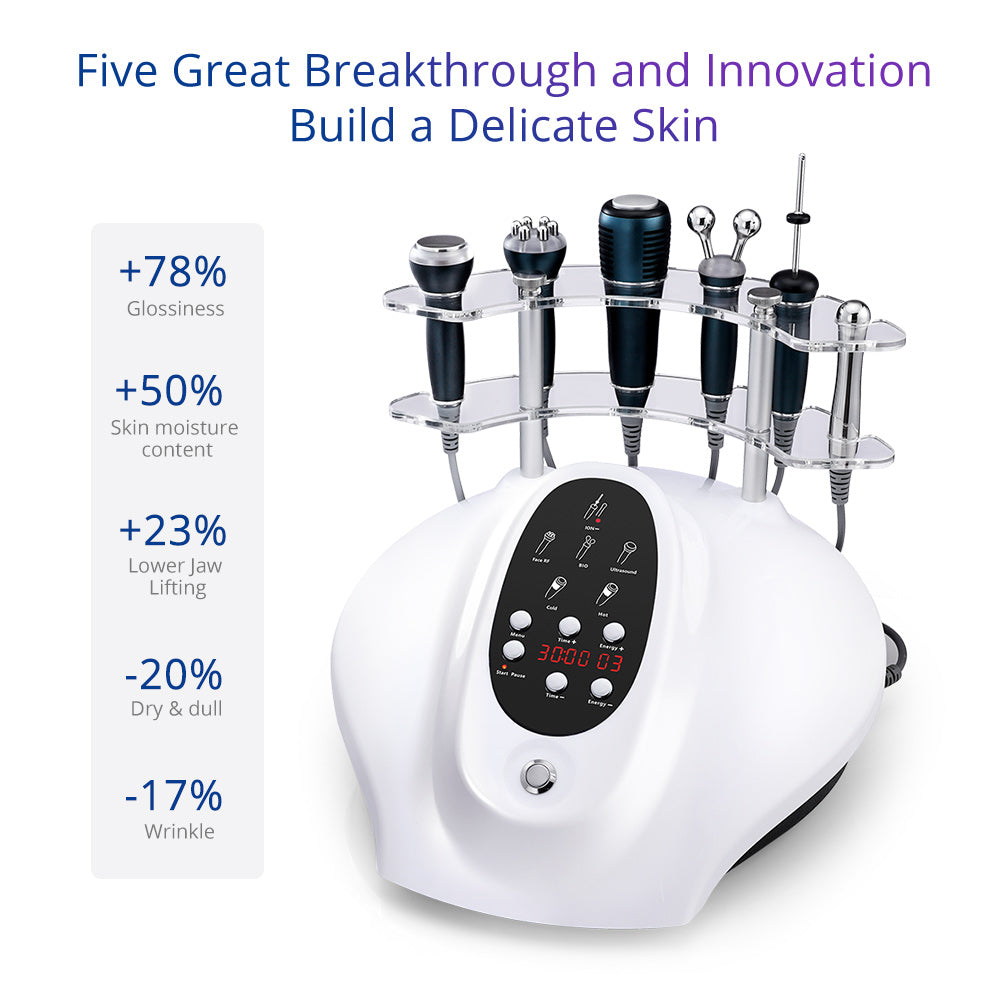 5IN1 Ultrasonic Radio Frequency Galvanic Microcurrent Therapy V Face Cold Hammer Face Lifting Device - Suerbeaty
