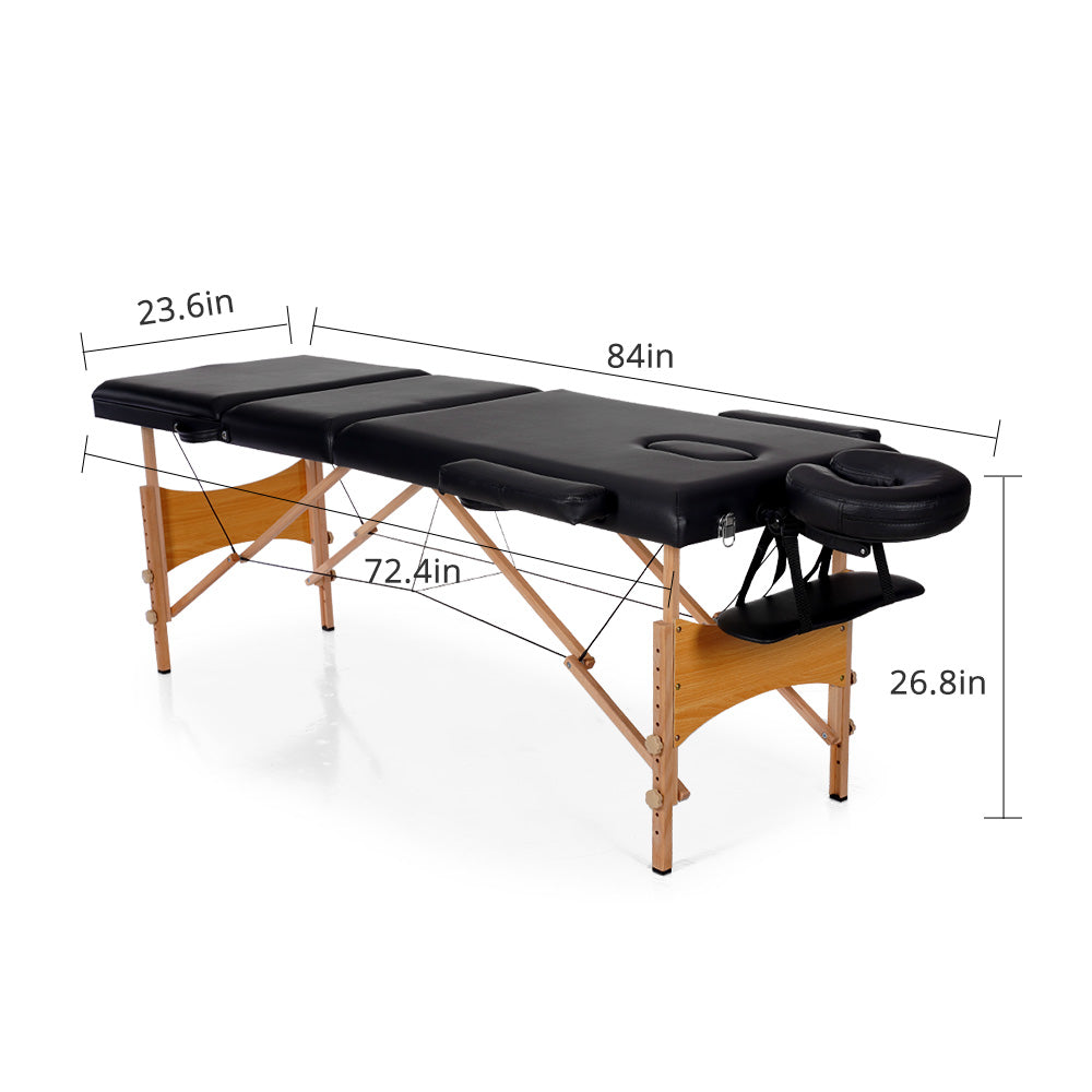 Massage Table 3 Fold Adjustable Portable Facial Spa Salon Bed Tattoo Black *OT-bed3 - Suerbeaty